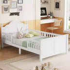 Lit plateforme en bois pour enfants, taille simple, avec tête et pied de lit, blanc