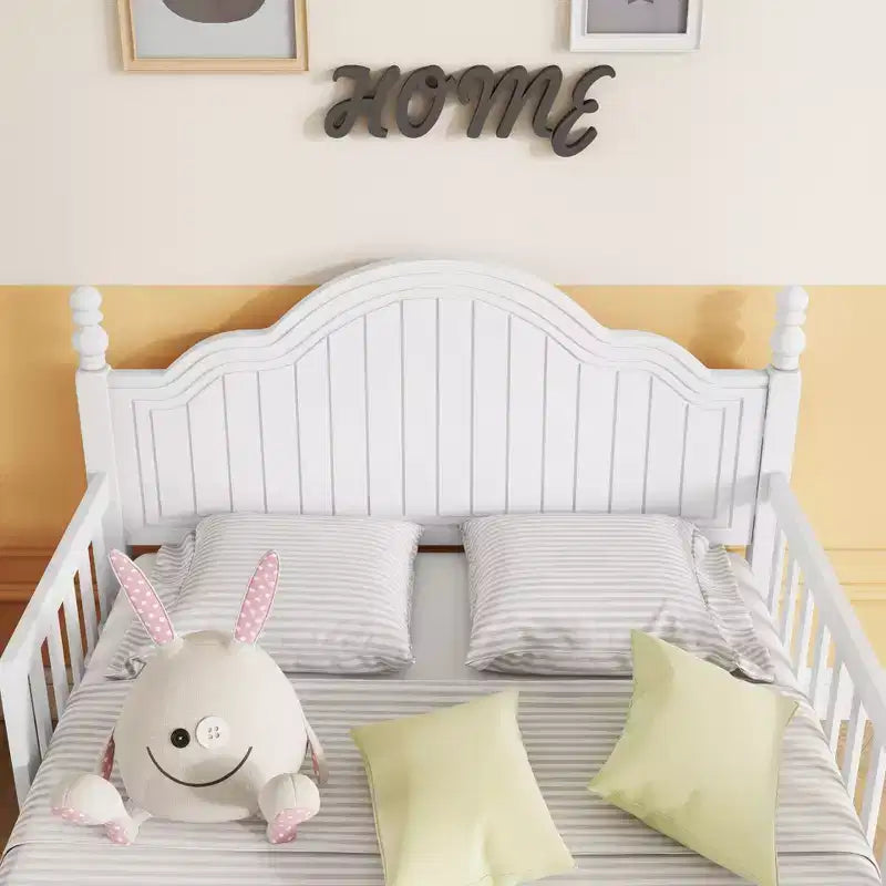 Lit plateforme en bois pour enfants, taille simple, avec tête et pied de lit, blanc