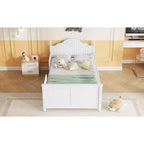 Lit plateforme en bois pour enfants, taille simple, avec tête et pied de lit, blanc