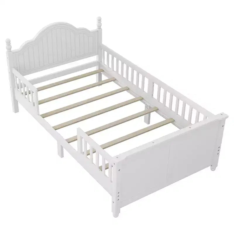 Lit plateforme en bois pour enfants, taille simple, avec tête et pied de lit, blanc
