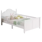Lit plateforme en bois pour enfants, taille simple, avec tête et pied de lit, blanc