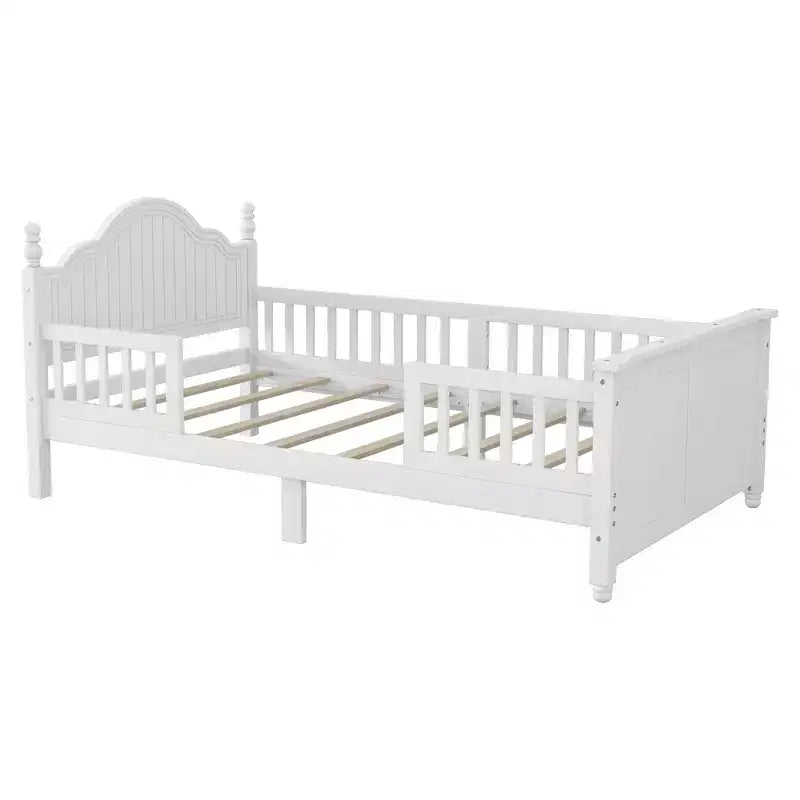 Lit plateforme en bois pour enfants, taille simple, avec tête et pied de lit, blanc