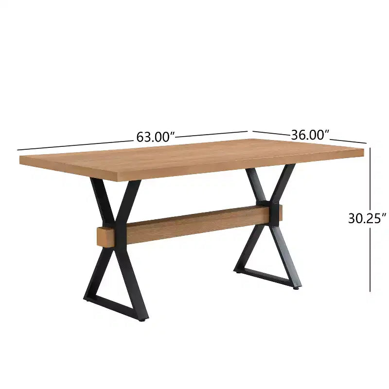 Table à manger rustique en métal et bois en X de 160 cm, couleur naturelle