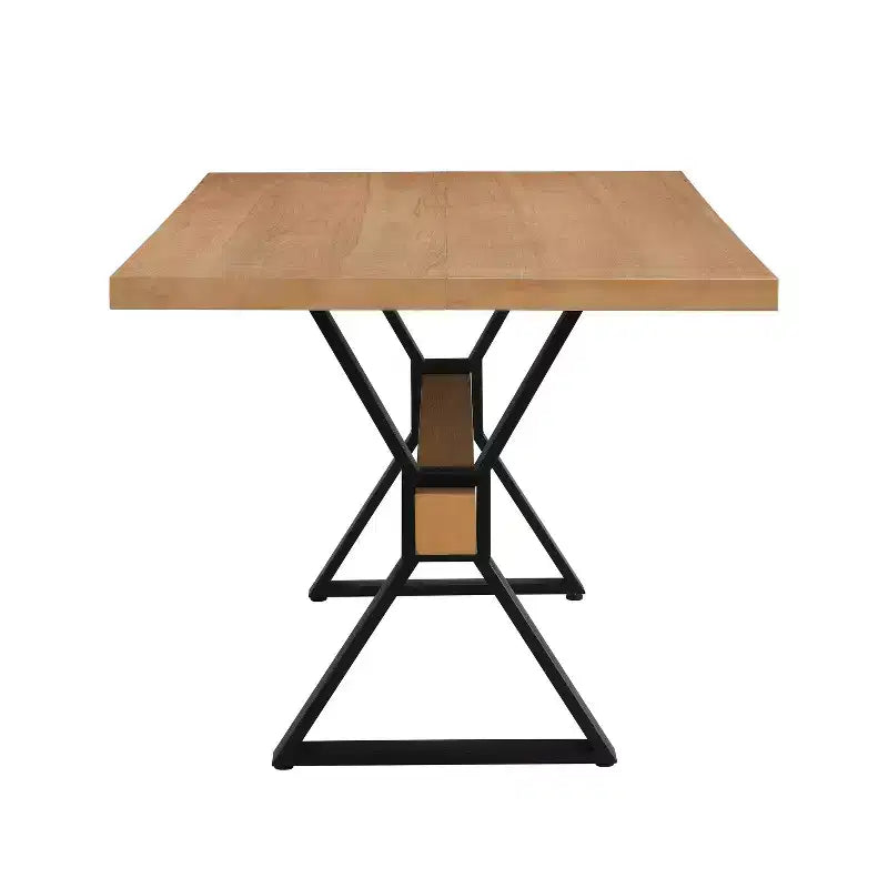Table à manger rustique en métal et bois en X de 160 cm, couleur naturelle