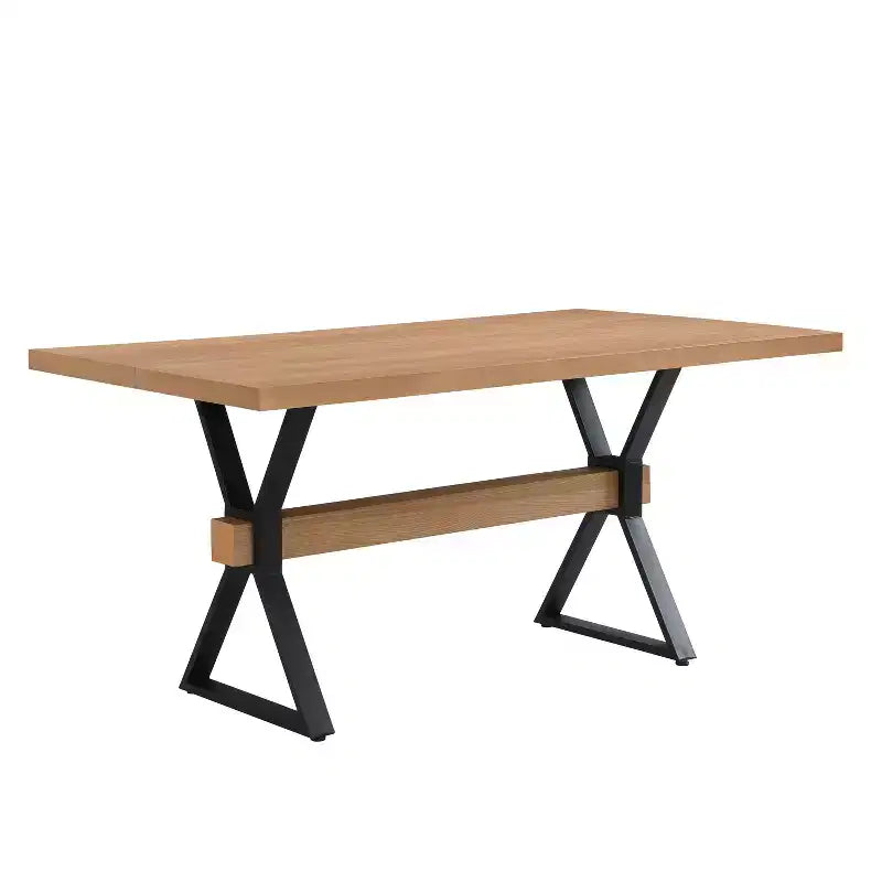 Table à manger rustique en métal et bois en X de 160 cm, couleur naturelle