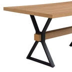 Table à manger rustique en métal et bois en X de 160 cm, couleur naturelle