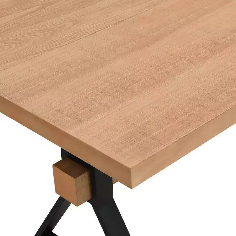 Table à manger rustique en métal et bois en X de 160 cm, couleur naturelle