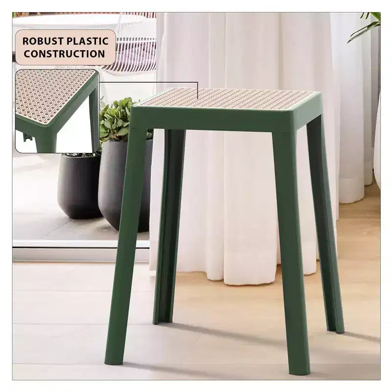 Tabouret de salle à manger carré empilable avec plateau en osier, conception légère et durable pour la cuisine, le jardin, le balcon, le café, le patio ou la terrasse