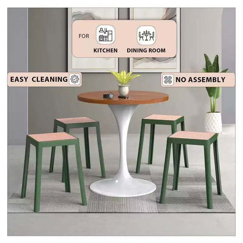 Tabouret de salle à manger carré empilable avec plateau en osier, conception légère et durable pour la cuisine, le jardin, le balcon, le café, le patio ou la terrasse