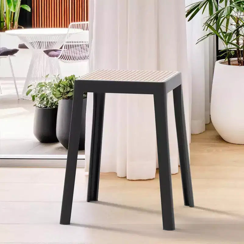 Tabouret de salle à manger carré empilable avec plateau en osier, conception légère et durable pour la cuisine, le jardin, le balcon, le café, le patio ou la terrasse