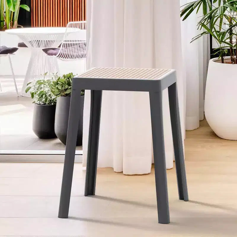 Tabouret de salle à manger carré empilable avec plateau en osier, conception légère et durable pour la cuisine, le jardin, le balcon, le café, le patio ou la terrasse