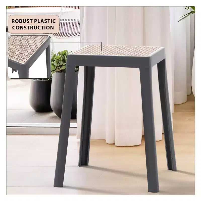 Tabouret de salle à manger carré empilable avec plateau en osier, conception légère et durable pour la cuisine, le jardin, le balcon, le café, le patio ou la terrasse