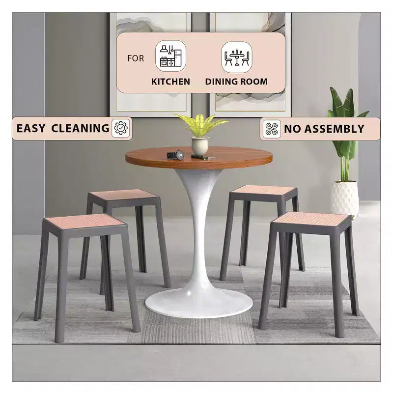 Tabouret de salle à manger carré empilable avec plateau en osier, conception légère et durable pour la cuisine, le jardin, le balcon, le café, le patio ou la terrasse