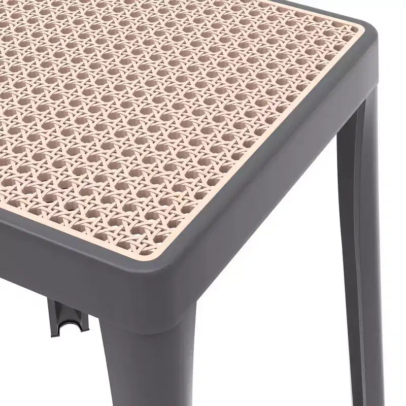 Tabouret de salle à manger carré empilable avec plateau en osier, conception légère et durable pour la cuisine, le jardin, le balcon, le café, le patio ou la terrasse