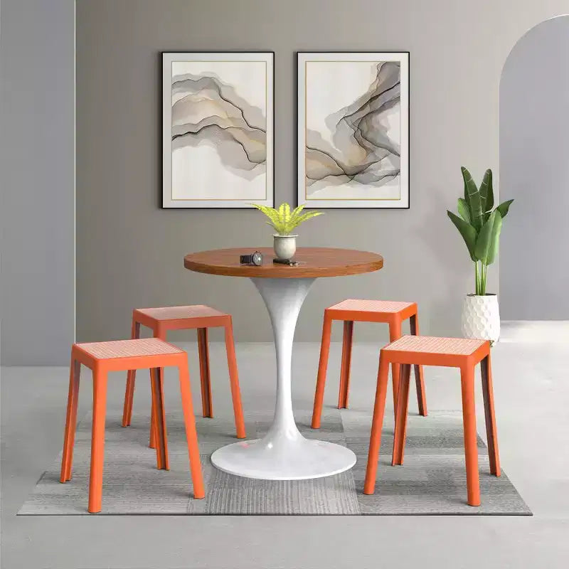 Tabouret de salle à manger carré empilable avec plateau en osier, conception légère et durable pour la cuisine, le jardin, le balcon, le café, le patio ou la terrasse