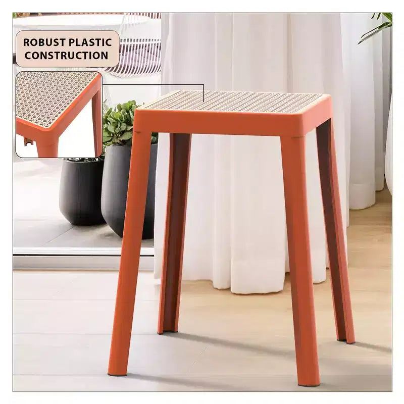 Tabouret de salle à manger carré empilable avec plateau en osier, conception légère et durable pour la cuisine, le jardin, le balcon, le café, le patio ou la terrasse