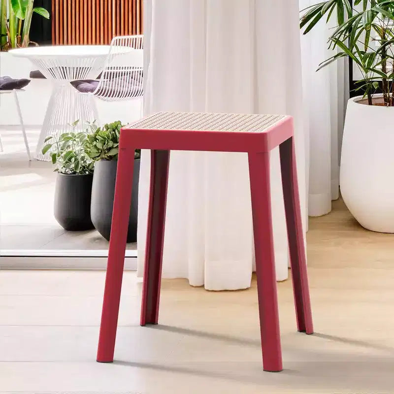 Tabouret de salle à manger carré empilable avec plateau en osier, conception légère et durable pour la cuisine, le jardin, le balcon, le café, le patio ou la terrasse