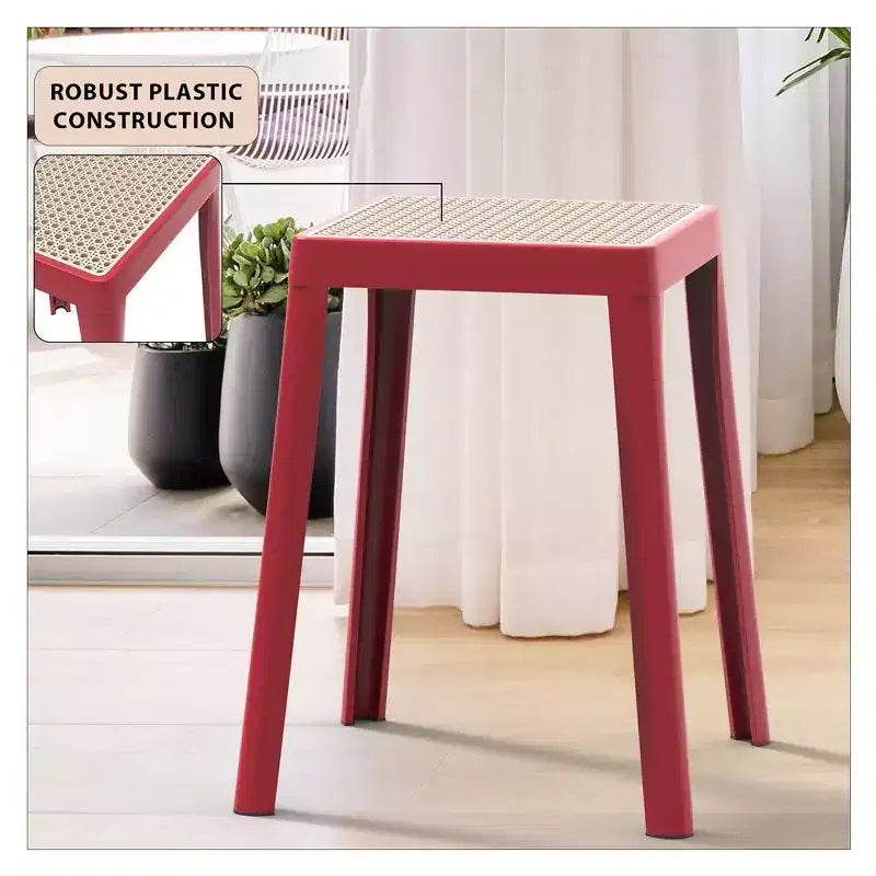 Tabouret de salle à manger carré empilable avec plateau en osier, conception légère et durable pour la cuisine, le jardin, le balcon, le café, le patio ou la terrasse