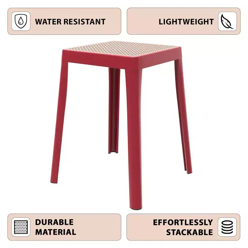 Tabouret de salle à manger carré empilable avec plateau en osier, conception légère et durable pour la cuisine, le jardin, le balcon, le café, le patio ou la terrasse