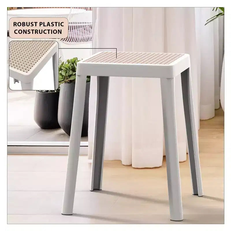 Tabouret de salle à manger carré empilable avec plateau en osier, conception légère et durable pour la cuisine, le jardin, le balcon, le café, le patio ou la terrasse