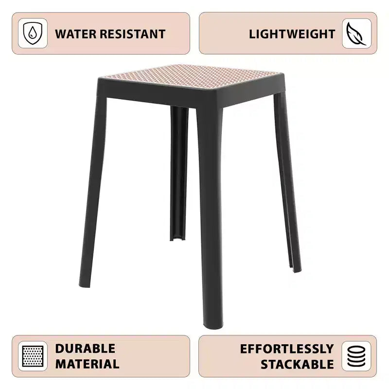 Tabouret de salle à manger carré empilable avec plateau en osier, conception légère et durable pour la cuisine, le jardin, le balcon, le café, le patio ou la terrasse