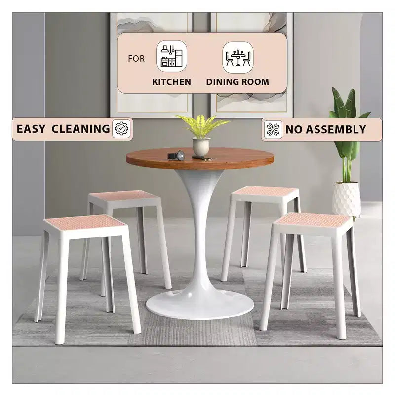 Tabouret de salle à manger carré empilable avec plateau en osier, conception légère et durable pour la cuisine, le jardin, le balcon, le café, le patio ou la terrasse