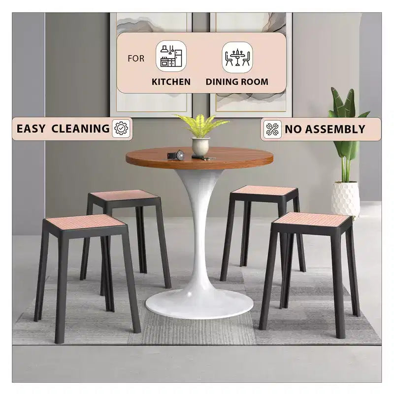 Tabouret de salle à manger carré empilable avec plateau en osier, conception légère et durable pour la cuisine, le jardin, le balcon, le café, le patio ou la terrasse
