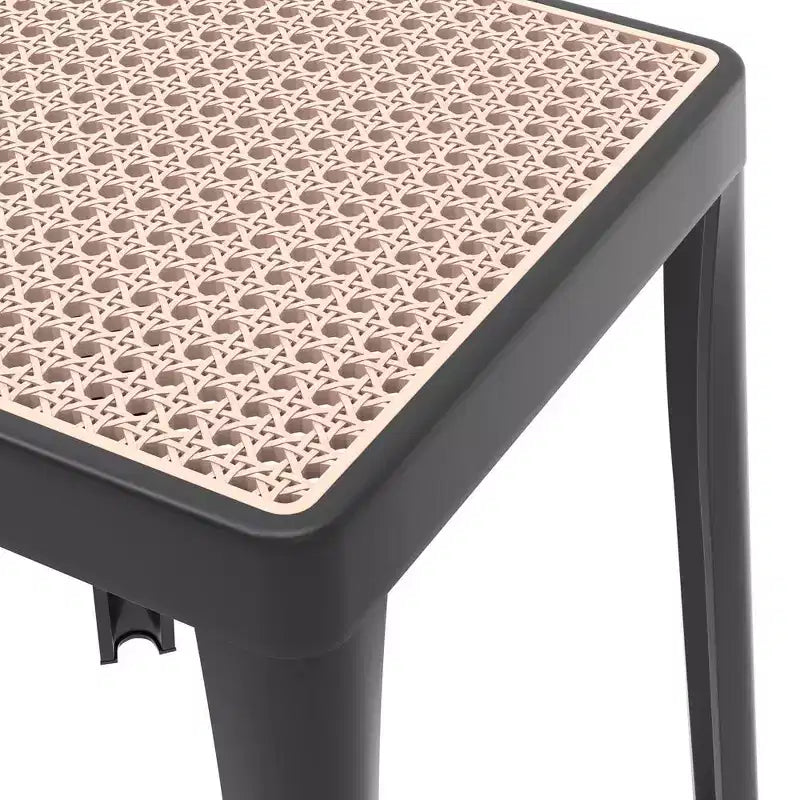 Tabouret de salle à manger carré empilable avec plateau en osier, conception légère et durable pour la cuisine, le jardin, le balcon, le café, le patio ou la terrasse