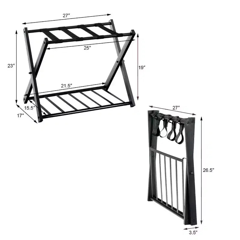 Porte-bagages pliant avec étagère Rangement de chaussures de valise Support en bois