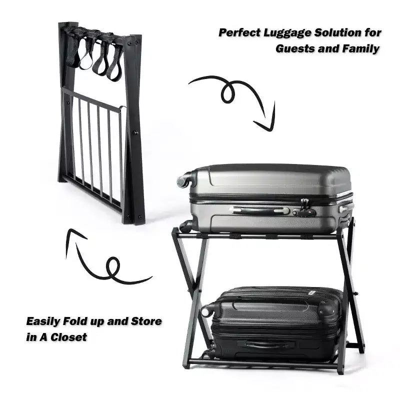 Porte-bagages pliant avec étagère Rangement de chaussures de valise Support en bois