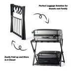 Porte-bagages pliant avec étagère Rangement de chaussures de valise Support en bois