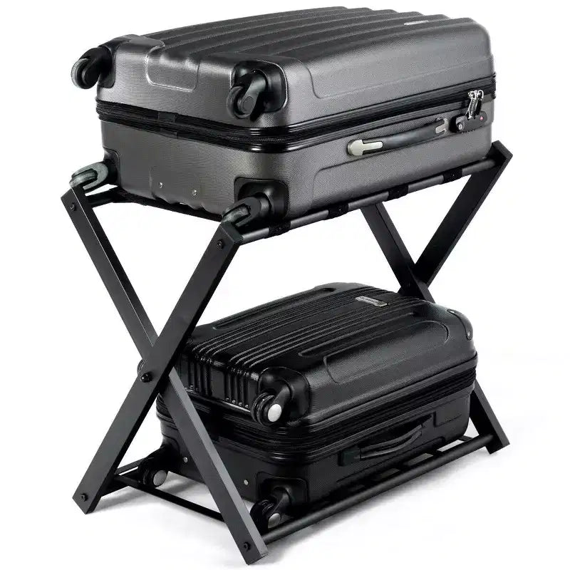 Porte-bagages pliant avec étagère Rangement de chaussures de valise Support en bois