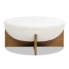 Pouf rembourré rond Bali avec base en bois naturel