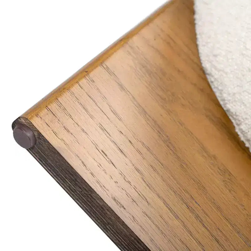 Pouf rembourré rond Bali avec base en bois naturel