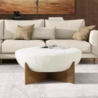 Pouf rembourré rond Bali avec base en bois naturel