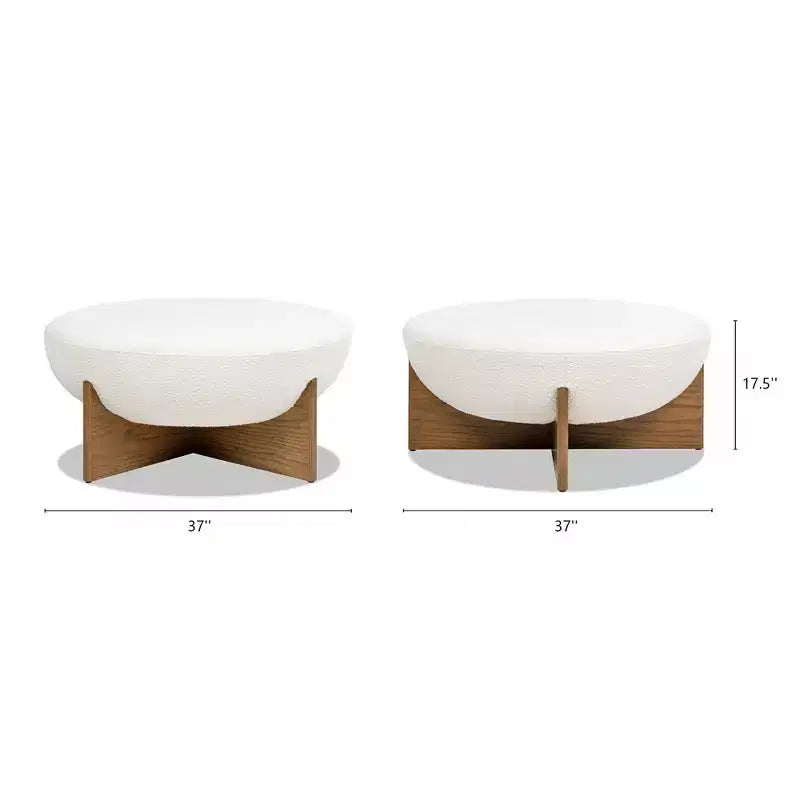 Pouf rembourré rond Bali avec base en bois naturel