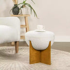 Pouf rembourré rond Bali avec base en bois naturel