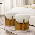 Pouf rembourré rond Bali avec base en bois naturel