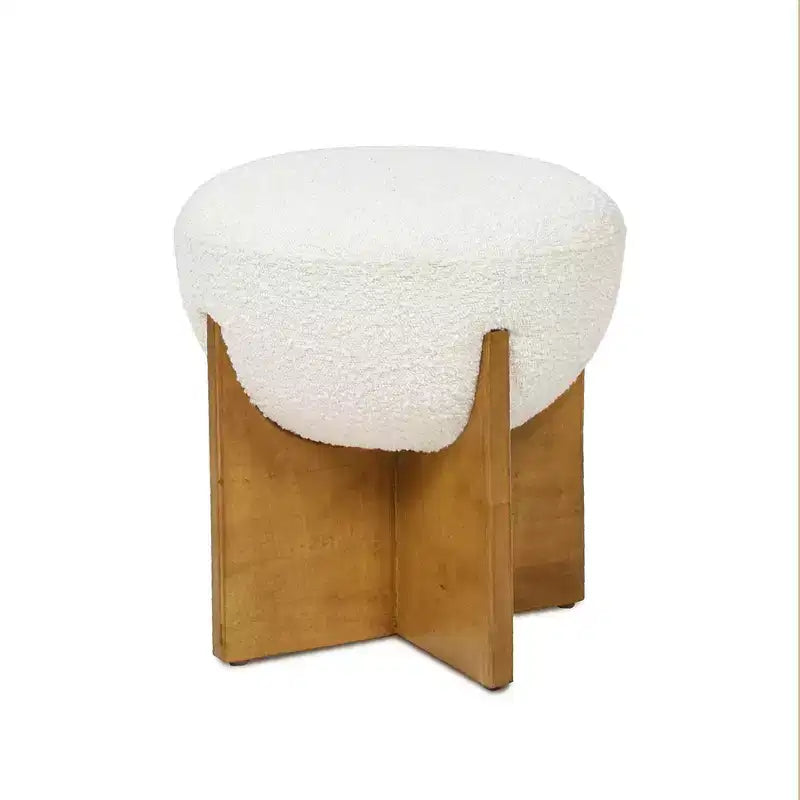 Pouf rembourré rond Bali avec base en bois naturel