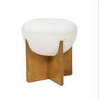 Pouf rembourré rond Bali avec base en bois naturel