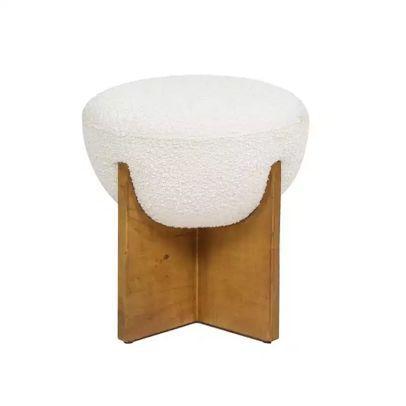 Pouf rembourré rond Bali avec base en bois naturel