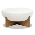 Pouf rembourré rond Bali avec base en bois naturel
