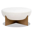 Pouf rembourré rond Bali avec base en bois naturel