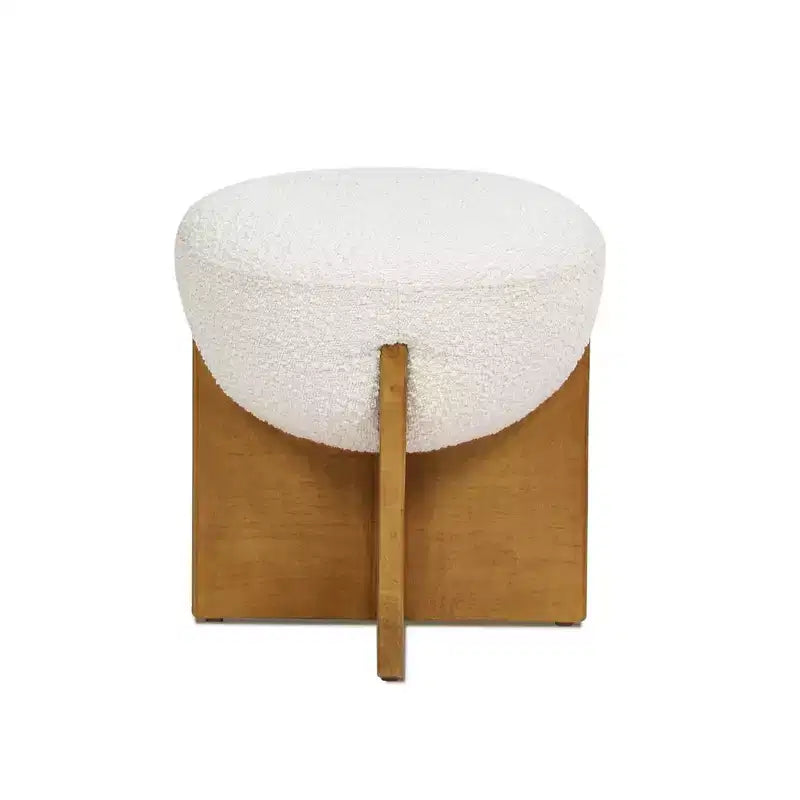Jennifer Taylor Home Bali Round Upholstered Ottoman with Natural Wood Base