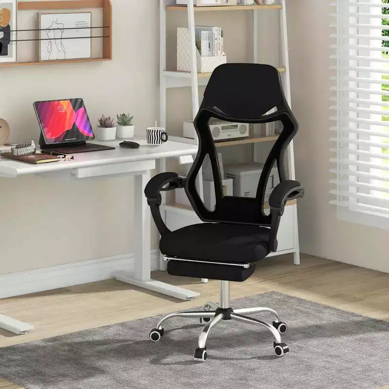Fauteuil de bureau ergonomique en maille avec repose-pieds, hauteur réglable et dossier inclinable