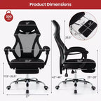 Fauteuil de bureau ergonomique en maille avec repose-pieds, hauteur réglable et dossier inclinable