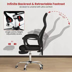 Fauteuil de bureau ergonomique en maille avec repose-pieds, hauteur réglable et dossier inclinable