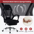 Fauteuil de bureau ergonomique en maille avec repose-pieds, hauteur réglable et dossier inclinable