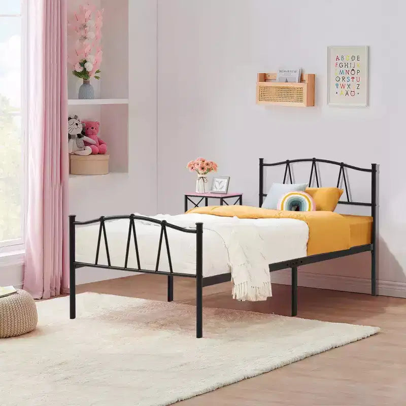 VECELO Metal Platform Bed Frame with Headboard and Footboard | Queen Full Twin Size Bed Frame with Storage | Heavy Duty Bed Frame No Box Spring Needed