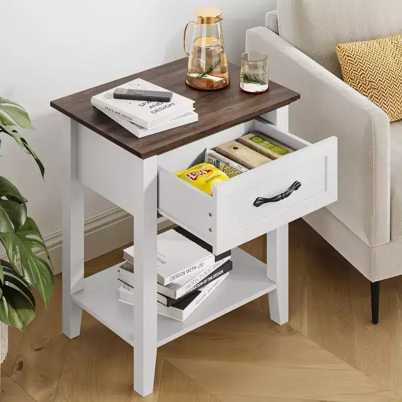 Whizmax Nightstand, End Table with Drawer, Side Table for Spaces, 2 Tiers Storage Shelves with Dresser, Bedside Table for Living Room, Bedroom, White